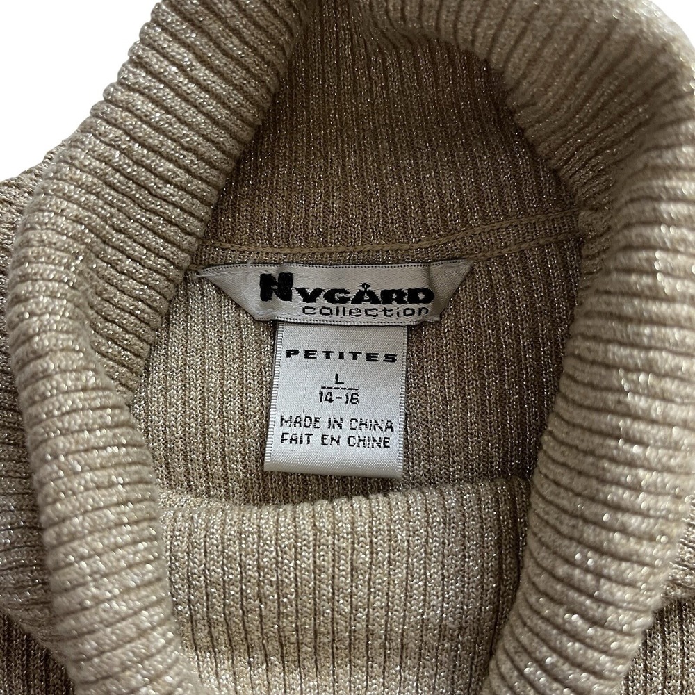 Nygard Women's Sz L Brown Shimmery Turtleneck Short Sleeve Knit Sweater Top - Picture 5 of 9